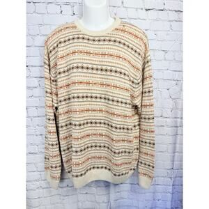 Chaps Ralph Lauren Brown Geometric Cotton Knitted Sweater Size XL - read